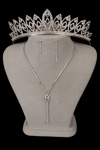 Hayalperest boncuk Rio Stylish Crystal Jewelled Evening Dress Set - Necklace and Earrings, Tulip Bridal Crown