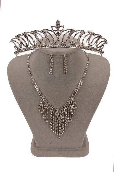 Hayalperest boncuk Mia Stone Detailed Evening Dress and Necklace Earring Set - Tulip Bridal Crown