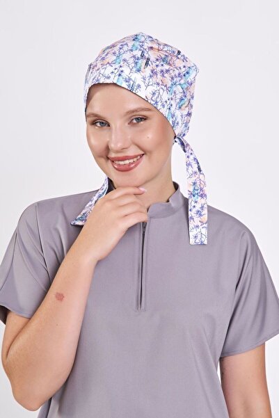 Owlet Medikal Mavi Çiçek Desenli Cerrahi Tesettür Bone