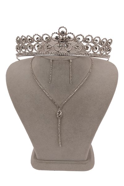 Hayalperest boncuk Rio Stylish Crystal Jewelled Evening Dress Set - Necklace, Earrings and Bridal Crown