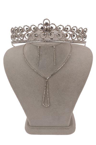 Hayalperest boncuk Lade Stylish Crystal Jewelled Evening Dress Necklace Earring Set And Thin Leaf Bridal Crown