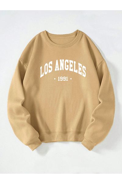 Ginevra Φούτερ Unisex Crew Neck Los Angeles με στάμπα Oversize Loose Cut Fleece φούτερ