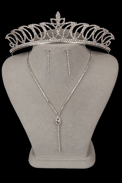 Hayalperest boncuk Rio Stylish Crystal Jewelled Evening Dress Set - Necklace and Earrings, Leaf Bridal Crown