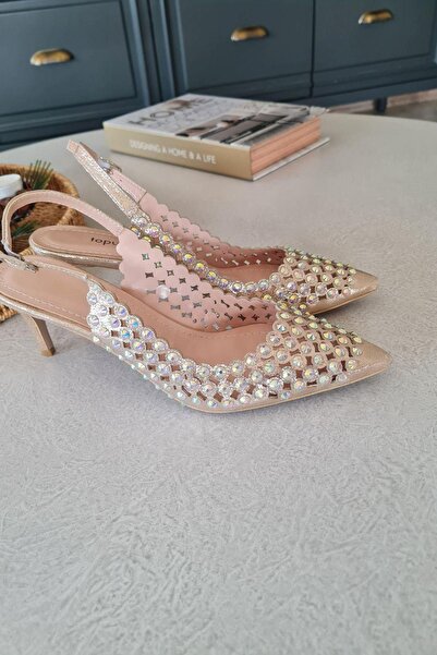 Topukla Footwear 036  4467 Topukla Kadın Taşlı 6 cm İnce Topuklu Abiye Ayakkabı