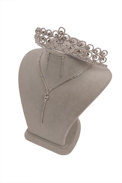 Hayalperest boncuk Rio Stylish Crystal Jewelled Evening Dress Set - Necklace, Earrings and Bridal Crown