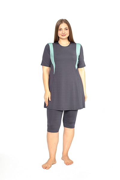 SEBOTEKS Short Sleeve Garnished Plus Size Semi Covered Swimsuit 4310
