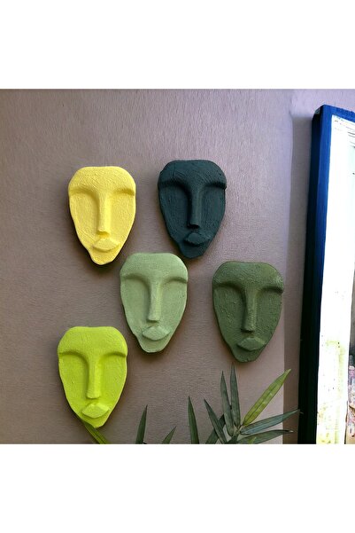 Mes Reves El Yapımı Taş Heykel Soyut Yüz Maske 5'li Set, Modern Yeşil Renkli ...