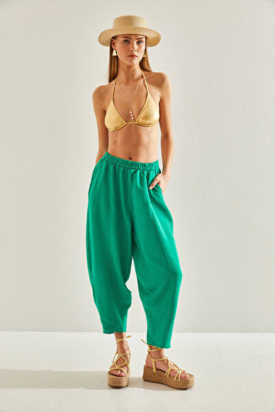 Bianco Lucci Women's Elastic Waist Pocket Linen Trousers60101050