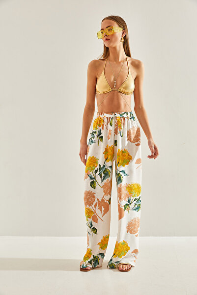 Bianco Lucci Women's Elastic Waist Patterned Linen Trousers60101056