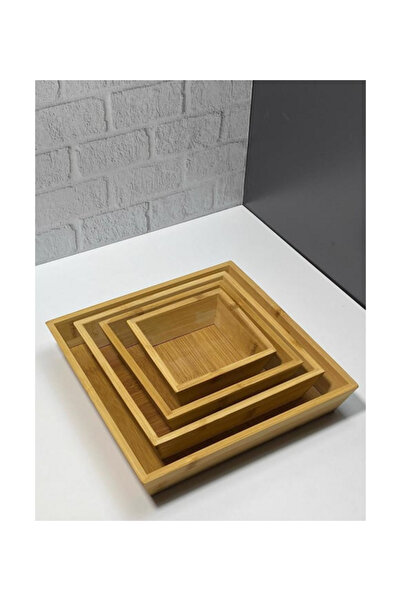 btm home Kare Bambu, Çerezlik, İkramlık, Şekerlik, Lokumluk, Sunumluk Set 4 Lü