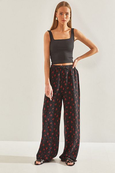 Bianco Lucci Women's Patterned Viscose Trousers with Elastic Waist60101053