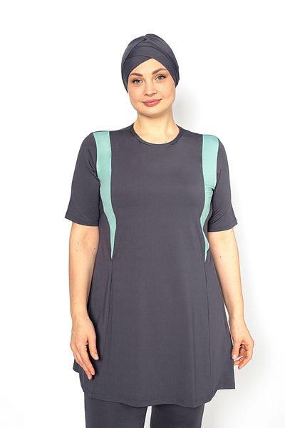 SEBOTEKS Short Sleeve Garnished Plus Size Semi Covered Swimsuit 4310