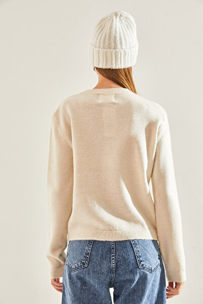 Bianco Lucci Hanorac pentru damă, tricotaj cu model în relief, cu gâtul turnat60101049