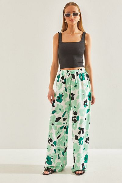 Bianco Lucci Women's Patterned Viscose Trousers with Elastic Waist60101053