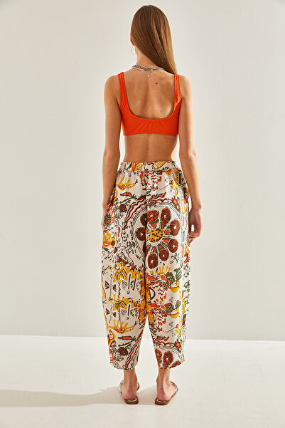 Bianco Lucci Dámské více vzorované plátěné kalhoty s elastickými kapsami v pase60101058