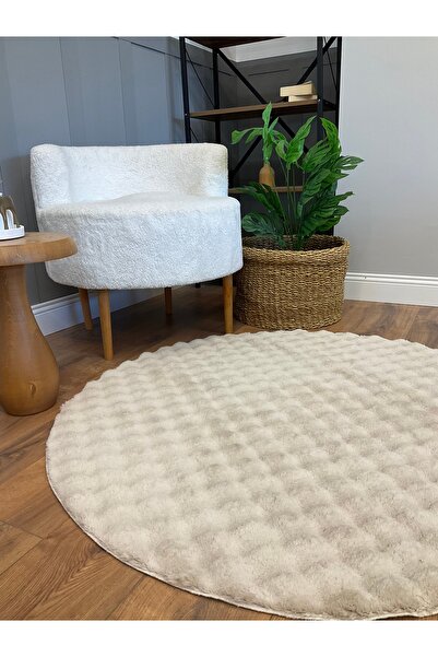 SARAZ HALI Bubble Tavşan Yuvarlak Post Yumuşacık Tavşan Tüyü Kaymaz Yıkanabil...