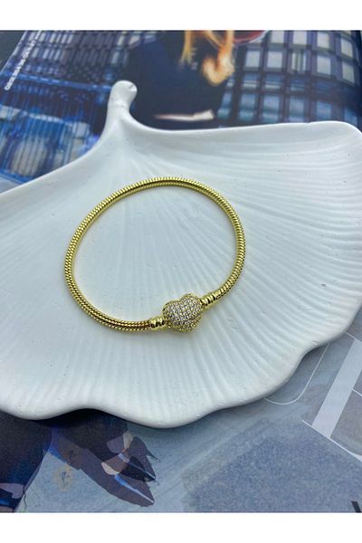BORENO Stainless Steel Gold Color Heart Charm Bracelet