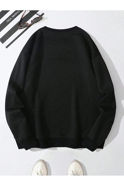 BEETON Chicago Legend 23 Thick Winter Sweatshirt - Black Printed Oversize Crew Neck