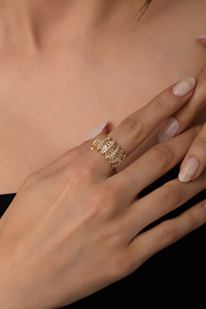 Ressia Trapez Taşlı Beyaz Altın Kaplama Ayarlanabilir Çelik Yüzük