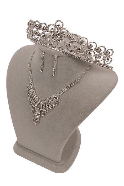Limelia Shiny Dila Crystal Stone Evening Dress Necklace Earring Set and Flower Bridal Crown