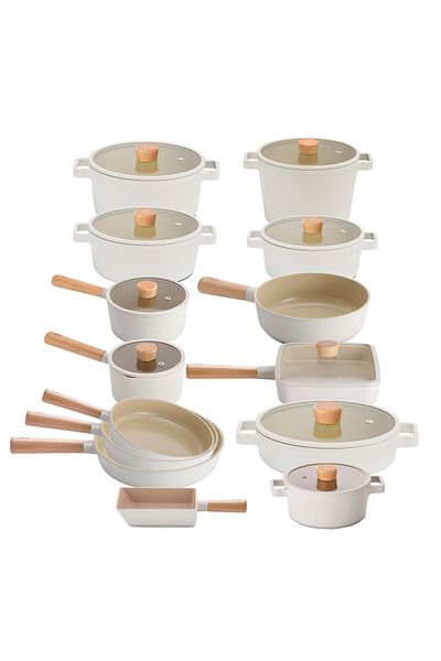 NEOFLAM Fika Beige Aluminum Cast Glass Lid 23 Piece Pot & Pan Set