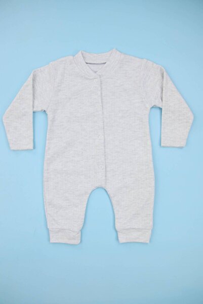 Lindakids Fitilli Kumaş %100 Pamuk Gri Manşetli (PATİKSİZ) Bebek Tulum