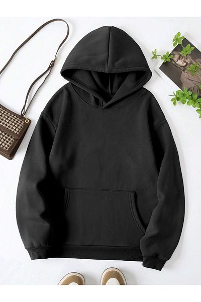BEETON Starry Night 3 Thread Thick Winter Sweatshirt - Black Printed Oversize Hooded Hoodie