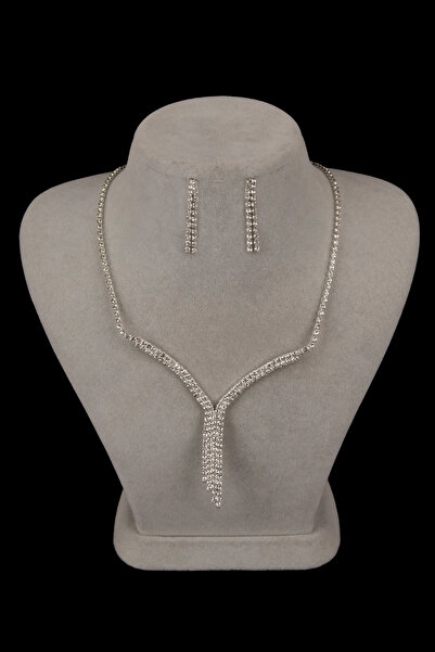 Limelia مجموعة قلادة وأقراط فستان سهرة أنيقة من سلسلة خاصة مرصعة بأحجار الكري...