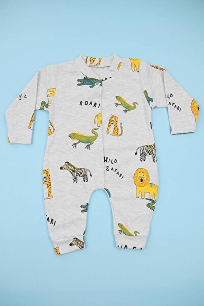 Lindakids Safari Aslan Desenli Gri %100 Pamuk Manşetli ( Patiksiz) Erkek Bebe...