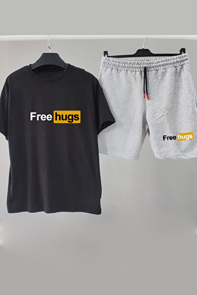 Vordevia Besplatni zagrljaji Štampano Crna Oversize kroj T-shirt i kombinacij...