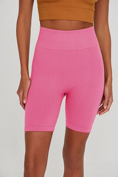 MİSTİRİK Felolin Model Tricotat Ribbed Model Fără Cusături Pantaloni Scurt Roz Candy