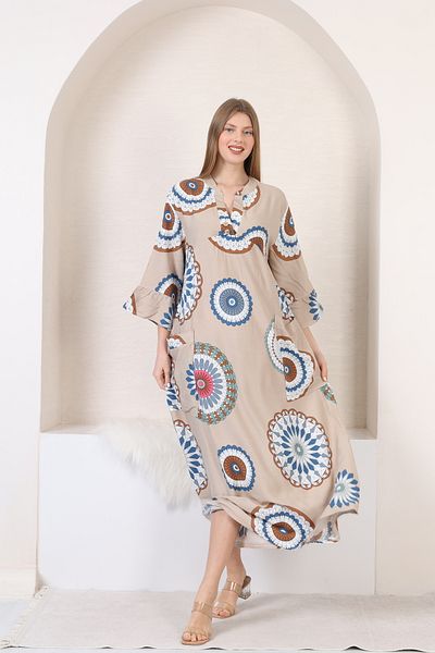 mervemoda Γυναικείο μεγάλο King size υφαντό φόρεμα