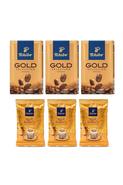 Tchibo 250 جرام قهوة مفلترة بالذهب - 3 قطع + 100 جرام قهوة تركية - 3 قطع