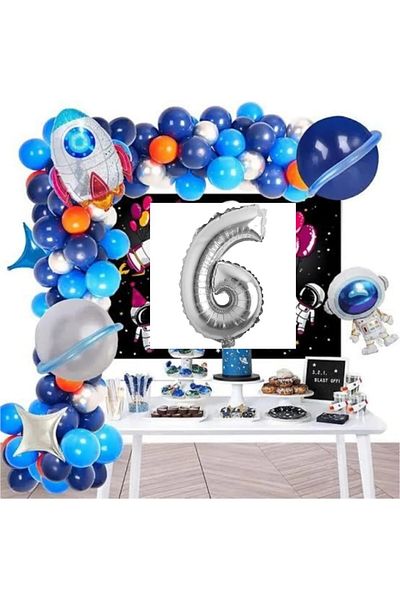 Toptan Bulurum Space Themed Bkmc Age Foiled Astronaut Rocket Birthday Party Ornament - Bmcnm923