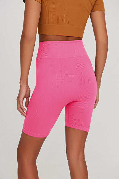 MİSTİRİK Felolin Model Fitilli Örme Model Seamless Sporcu Şortu Şeker Pembe Renk