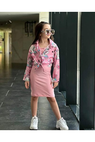 KOKOSH Kız çocuk Pembe unicorn elbise ve gömlek