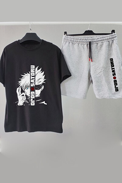 Vordevia Combinație de tricou supradimensionat negru cu imprimeu Satoru Gojo ...