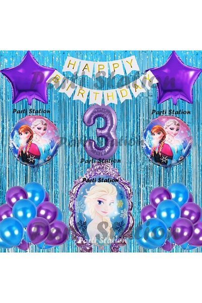 Parti Station 3 Years Old Frozen Elsa Balloon Set - Frozen, Purple Concept Birthday Party Balloon