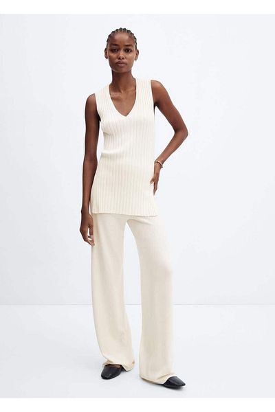 MANGO Woman V-neck rib blouse