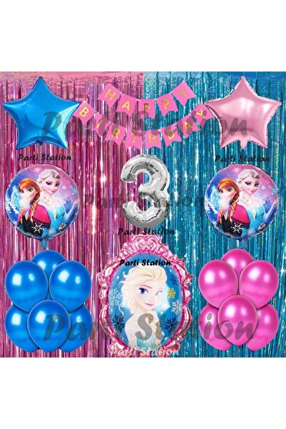 Parti Station Frozen Elsa Balon Set 3 Yaş Karlar Ülkesi Frozen Elsa Pembe Kon...