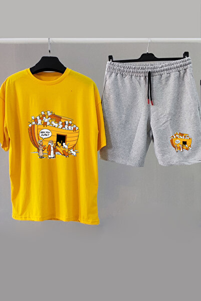 Vordevia Nojeva barka i mačka s Štampano žuta Oversize kroj T-shirt i kombina...