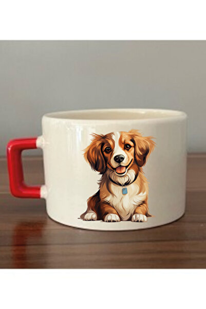 lili hediyelik كوب لطيف على شكل كلب بمقبض أحمر - كوب شاي سيراميك، كوب هدية لل...