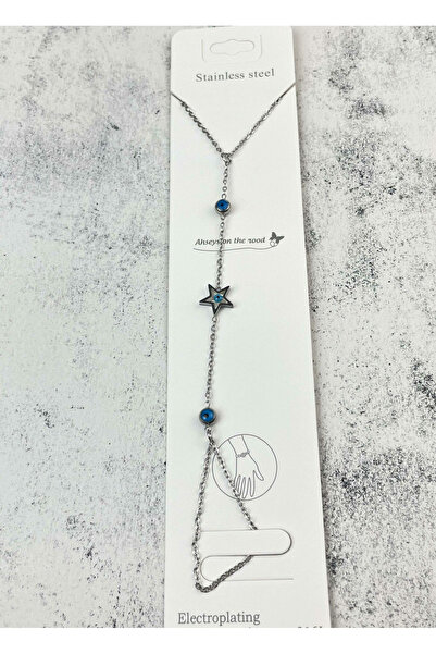 MLN Moda Star Patterned Italian Steel Shahmeran - Evil Eye Bead Detailed