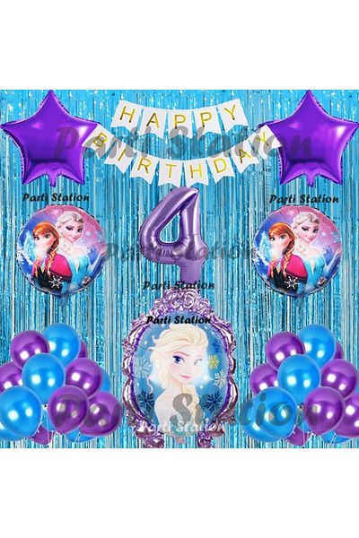 Parti Station 4 Years Frozen - Frozen Elsa Purple Concept Birthday Party Balloon Set