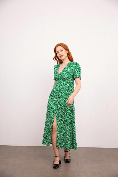 Sue Store Φόρεμα με πράσινο ροζ λουλούδι