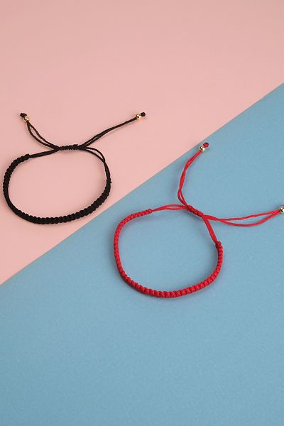 Chillin' Knitted Couple Bracelet 2-Piece Red Black Lover Friend Adjustable Accordion Braided Rope Bracelet