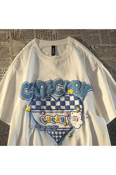 Touz Moda Μπλουζάκι Harajuku Corecury White Unisex Oversize