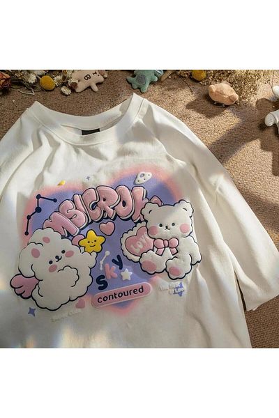 Touz Moda Tricou Harajuku Cute White Unisex Oversize