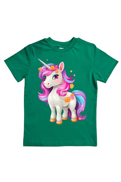 UNICORN εμπριμέ βαμβακερό χτενισμένο βαμβακερό ύφασμα καλοκαιρινό παιδικό μπλουζάκι