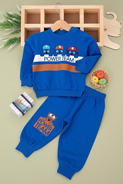 VEGAMOD ERKEK BEBEK POWER TEAM YAZILI  İKİ İP POLARLI ŞARDONLU 9-12-18-24AY MEVSİMLİK ALT-ÜST TAKIM